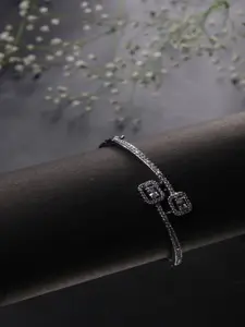 Jewelz Silver-Plated American Diamond Stone Studded Bangle-Style Bracelet