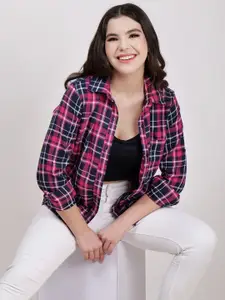 CHARMGAL Classic Tartan Checked Cotton Casual Shirt