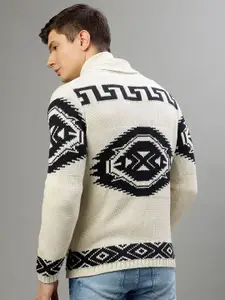 LINDBERGH Graphic Printed Shawl Collar Pure Cotton Cardigan Sweater