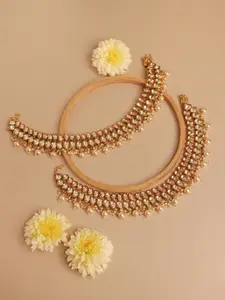 CURIO COTTAGE Gold Plated Kundan Studded & Beaded Anklets