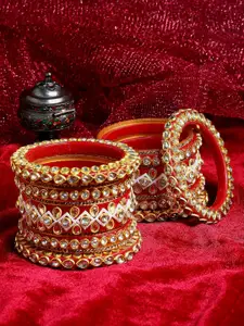 PANASH Set Of 18 Gold-Plated Artificial Stone Studded Bangles