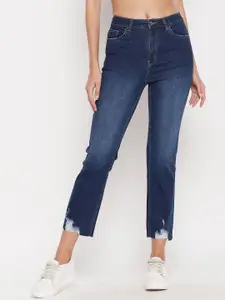 Madame Women Light Fade Mildly Distressed Cropped Cotton Jeans