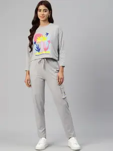 She N She Women Printed T-shirt with Trousers