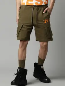 Breakbounce Men Olive Green Mid-Rise Cotton Cargo Shorts