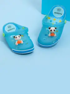Yellow Bee Boys Panda Motif Applique Rubber Clogs With LED