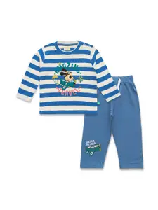 JusCubs Boys Striped & Embroidered T-shirt with Track Pants