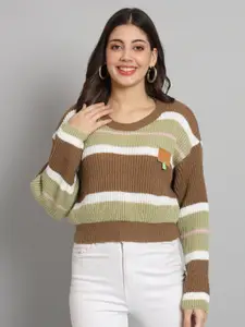 Chemistry Striped Round Neck Woollen Pullover Sweater