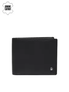 Louis Philippe Men Black Solid Genuine Leather Two Fold Wallet
