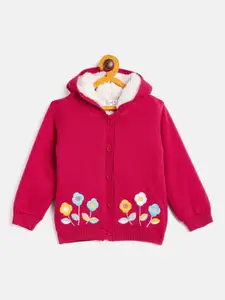 JWAAQ Girls Floral Embroidered Hooded Long Sleeves Cotton Cardigan Sweater