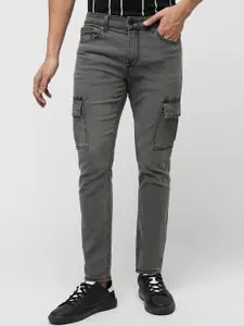 Jack & Jones Men Grey Slim Fit Light Fade Comfort Stretchable Cargo Jeans