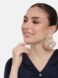 Estele Gold-Plated Teardrop Shaped Kundan Drop Earrings