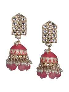 Estele Gold Plated Stone Studded & Beaded Dome Shaped Jhumkas