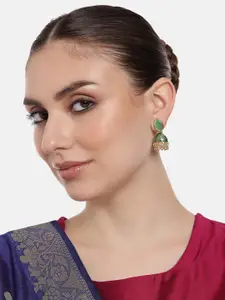 Estele Gold-Plated Stone-Studded & Beaded Dome Shaped Jhumkas
