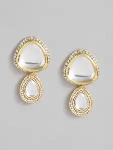 Estele Gold-Plated Kundan-Studded Teardrop Shaped Drop Earrings