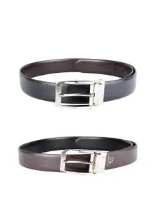 Louis Philippe Men Black & Brown Leather Reversible Textured Belt