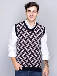 GODFREY Checked V-Neck Sleeveless Woollen Sweater Vest