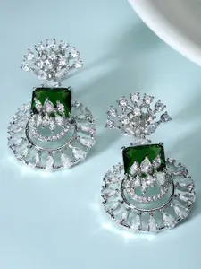 KARATCART Silver-Plated Cubic Zirconia Contemporary Drop Earrings