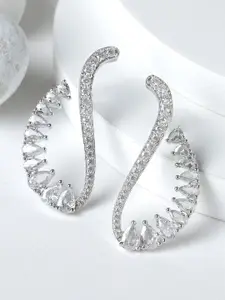 KARATCART Silver-Plated Cubic Zirconia Studded Drop Earrings