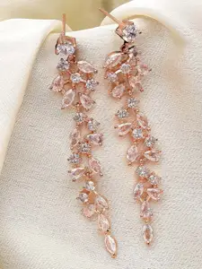 KARATCART Rose Gold-Plated Cubic Zirconia Contemporary Drop Earrings