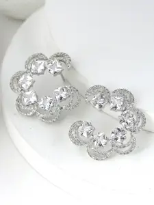 KARATCART Silver-Plated Cubic Zirconia Half Hoop Earrings