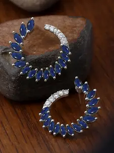 KARATCART Silver-Plated Cubic Zirconia Contemporary Hoop Earrings