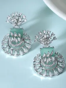 KARATCART Silver-Plated Cubic Zirconia Contemporary Drop Earrings