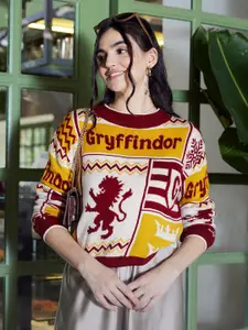 The Souled Store Harry Potter House Gryffindor Graphic Printed Acrylic Pullover Sweater