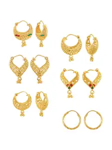 Vighnaharta Set Of 6 Gold-Plated Floral Chandbalis Earrings