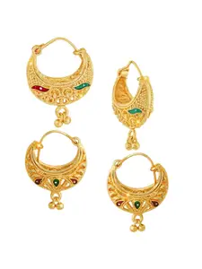 Vighnaharta Set Of 2 Floral Gold-Plated Hoop Earrings