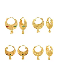 Vighnaharta Set Of 4 Gold Plated Floral Drop Earrings