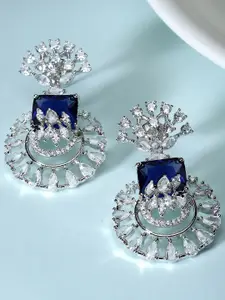 KARATCART Silver-Plated Cubic Zirconia Contemporary Drop Earrings