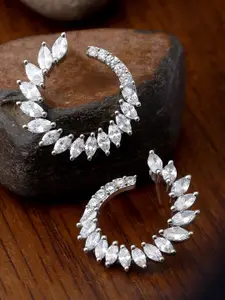 KARATCART Silver-Plated Cubic Zirconia Contemporary Half Hoop Earrings