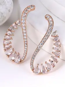 KARATCART Rose Gold-Plated Cubic Zirconia Contemporary Drop Earrings