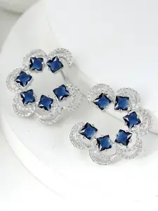 KARATCART Silver-Plated Cubic Zirconia Studded Half Hoop Earrings