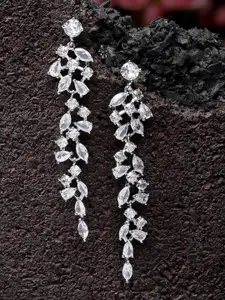 KARATCART Silver-Plated Cubic Zirconia Contemporary Drop Earrings