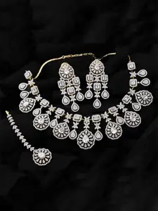 Mirana Gold-Plated AD-Studded Necklace & Earrings With Maang Tika