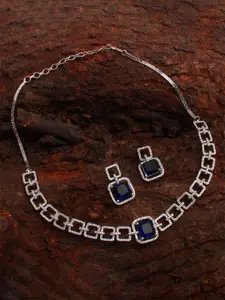 Mirana Siri Rhodium Plated Cubic Zirconia Studded Choker Necklace With Earrings