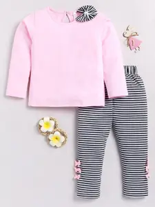 Toonyport Girls Pure Cotton Top with Striped Trousers