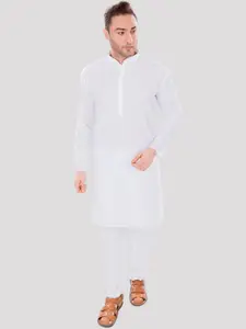 Maharaja Geometric Embroidered Band Collar Chikankari Pure Cotton Kurta with Pyjamas