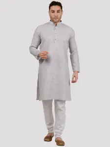 Maharaja Band Collar Pastel Linen Straight Kurta with Pyjamas