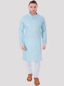 Maharaja Band Collar Pastels Linen Straight Kurta with Pyjamas