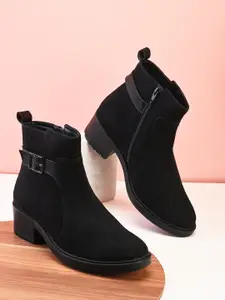The Roadster Lifestyle Co. Women Heeled Buckle Detail Lightweight Mid-Top Regular Boots