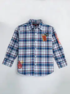 Gini and Jony Boys Tartan Checked Printed Roll-Up Sleeves Cotton Casual Shirt