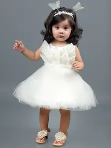 BAESD Girls Embellished Net & Cotton Fit & Flare Dress