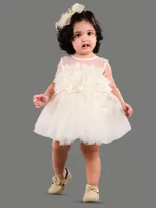 BAESD Girls Floral Self Design Net Fit & Flare Party Dress