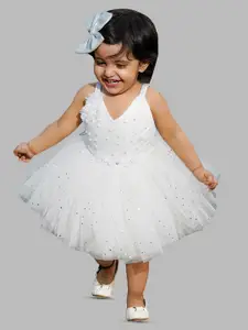 BAESD Girls Embellished Shoulder Straps Net & Cotton Fit & Flare Dress