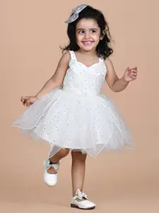 BAESD Girls Embellished Shoulder Straps Net Fit & Flare Party Dress