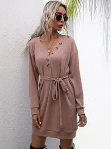 StyleCast Pink Self Design Sheath Dress