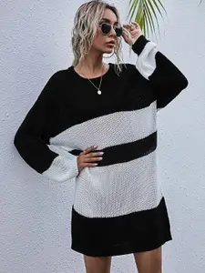 StyleCast Black & Grey Colourblocked A-Line Dress