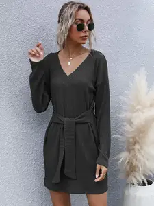 StyleCast Black V-Neck Drop-Shoulder Sleeves Jumper Dress